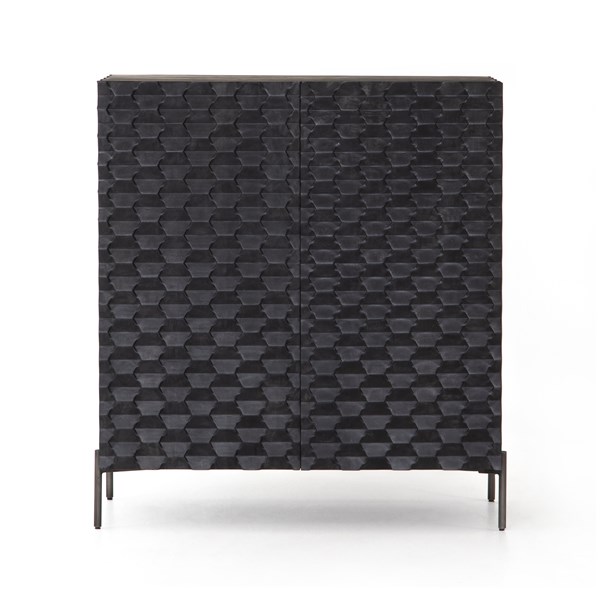 RAFFAEL BAR CABINET-CARVED BLACK WASH - Image 4