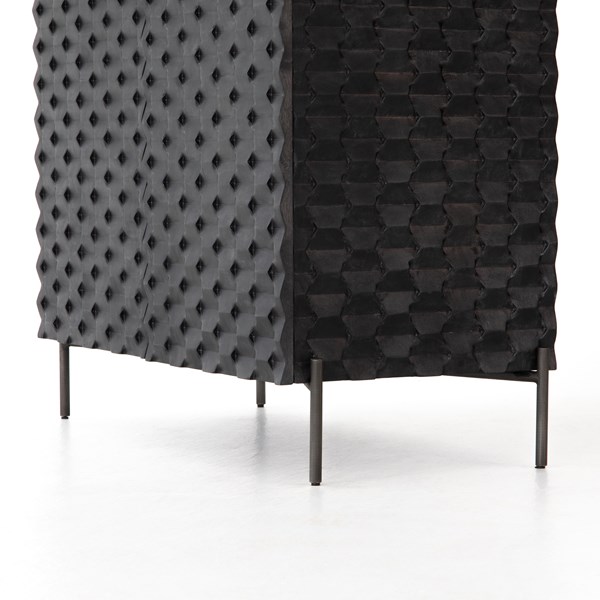 RAFFAEL BAR CABINET-CARVED BLACK WASH - Image 3