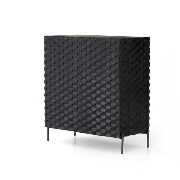 RAFFAEL BAR CABINET-CARVED BLACK WASH - Image 1