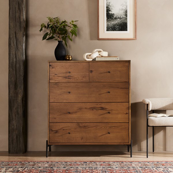 Bimmaloft-EATON 5 DRAWER DRESSER-AMBER OAK RESIN (7)
